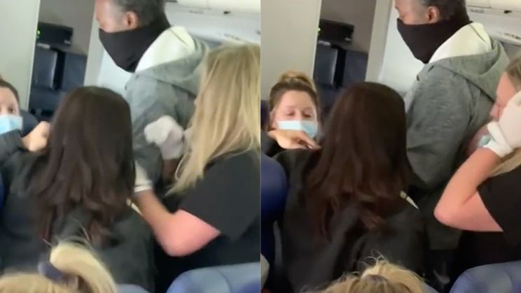 Stewardess mist twee tanden na rake klappen om discussie mondkapje