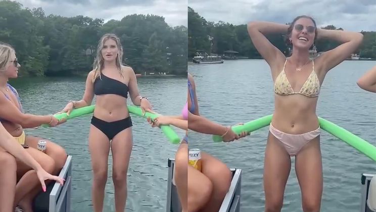 Dames spelen spelletje op boot: Goed de tekst zingen, anders nat pak