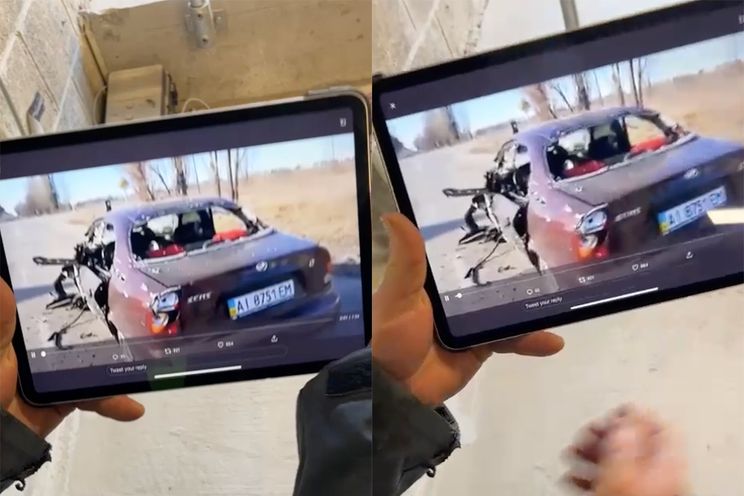 Russische tank neemt auto met Oekraïense burgers onder vuur