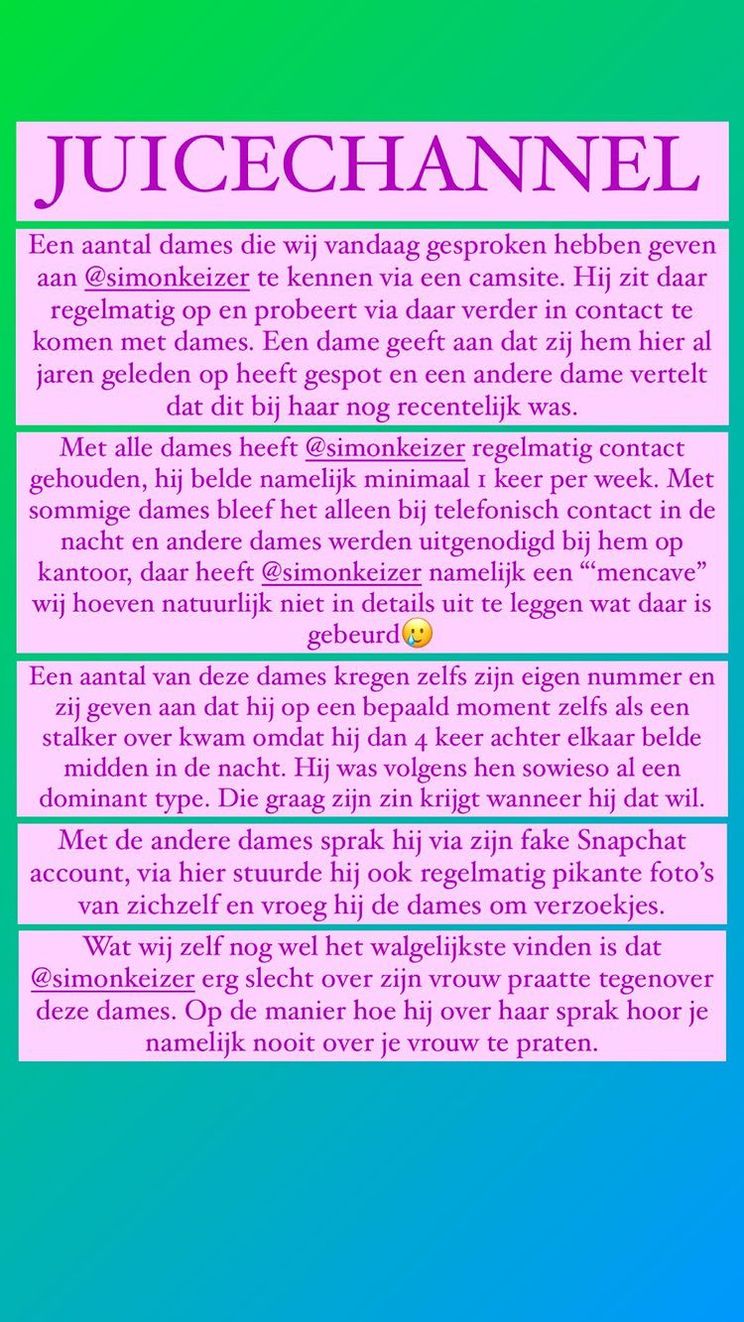 7 vrouwen doen verhaal en beweren dat Simon Keizer regelmatig vreemd zou gaan