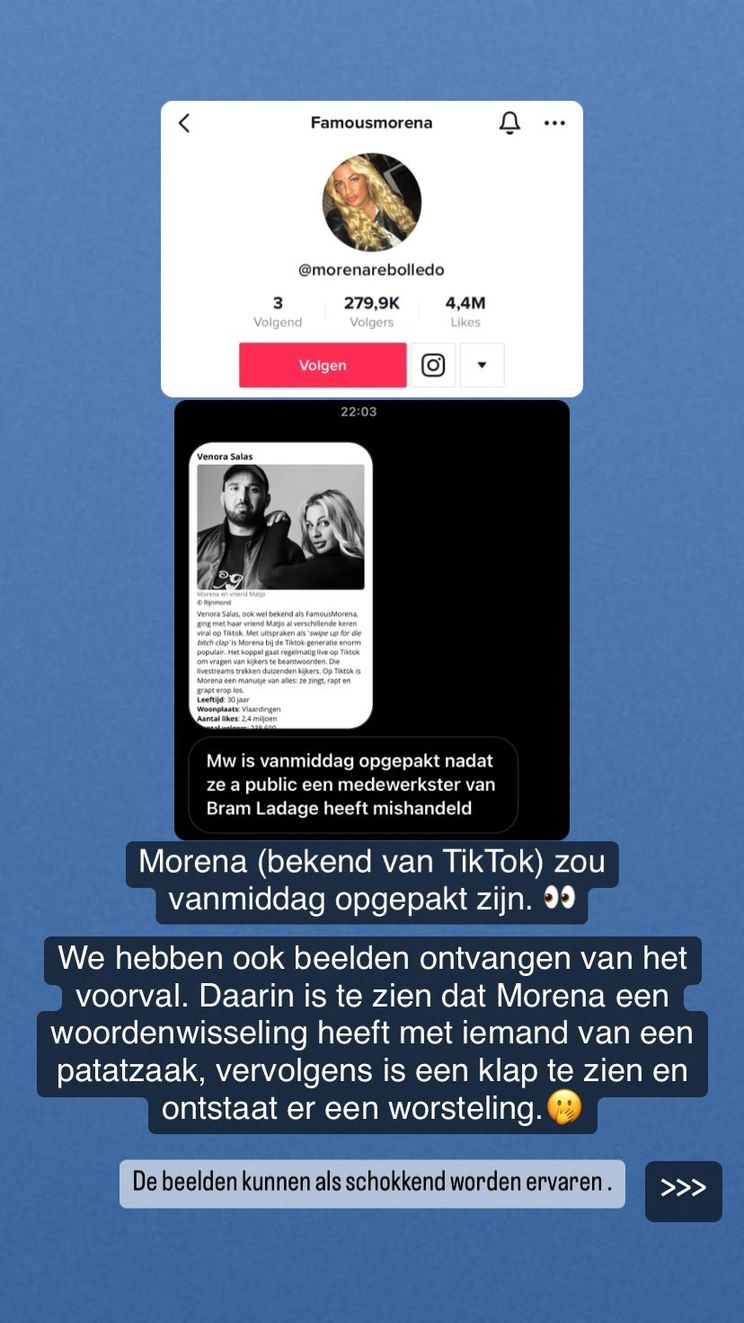 Tik Tok-ster Morena heeft ruzie in frietzaak en deelt klap uit