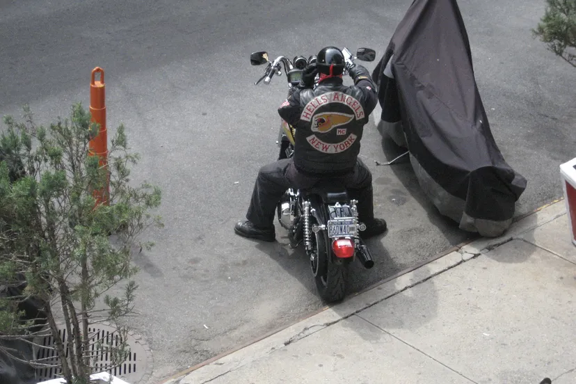 hells angel on a motorcycle east village nyc
