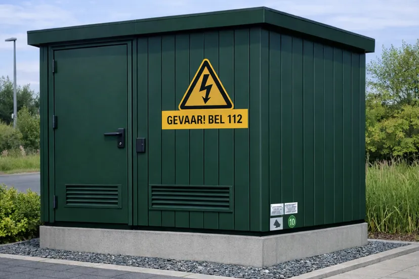 Elektriciteitskast met waarschuwingsbord