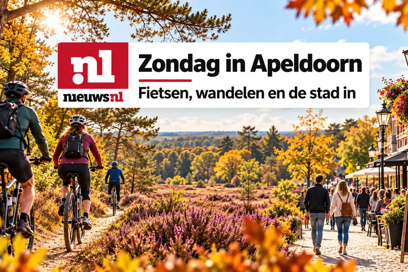 Illustratie voor de zondagagenda van Apeldoorn, met fietsen, wandelen en de binnenstad