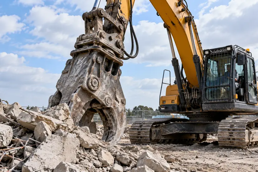 Sloopkraan naast schoon betonpuin