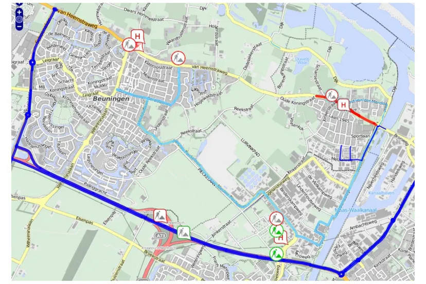 kaart omleiding beuningen weurt