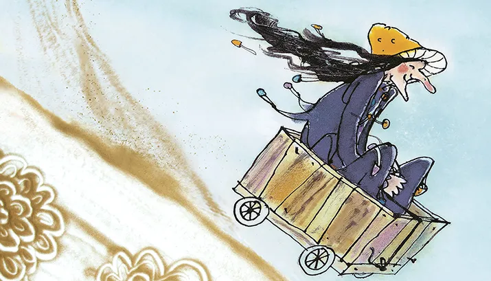 met tekst boze heks en zandtekenaar illustratie geert gratama en annemarie van haeringen banner