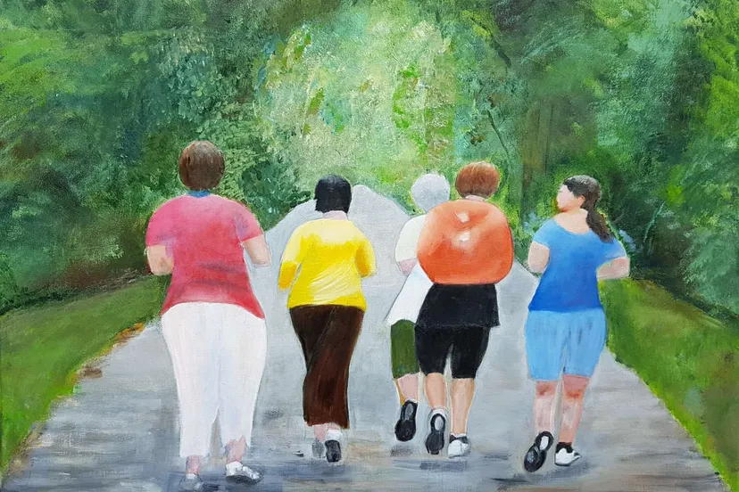 erika schonewille werk dames gezellig aan het trainen 60x80 cm acryl en olieverf 1500x1124 q60