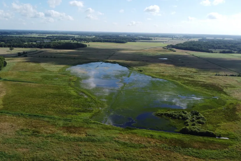 luchtfoto natuurgebied de poasen nabij dorp wijnjewoude gemeente opsteland