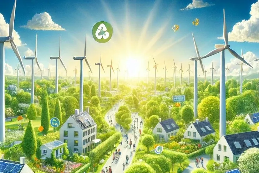 dalle 2024 11 07 085921 een inspirerende afbeelding voor de klimaatweek in nederland met een focus op duurzaamheid en het milieu in de afbeelding staat een groene stad met