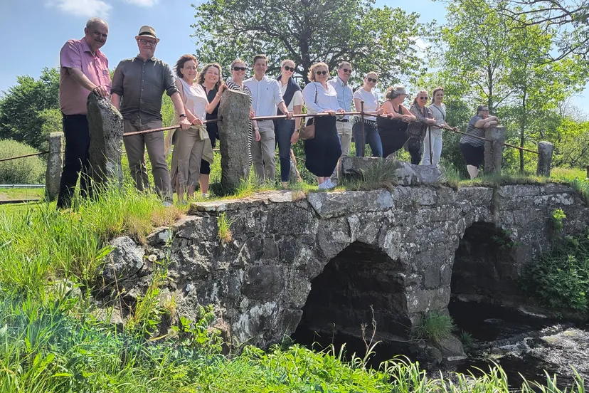 Her ser vi noen av alle delegaterne som var med på sightseeing rundt Aabenraa, broen går over den historiske Mølleåen