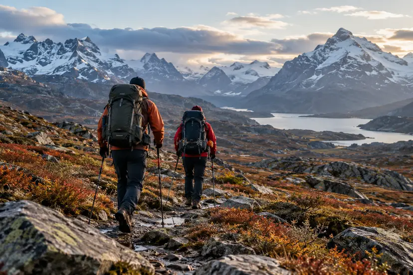 Fjelltur mot snødekte topper