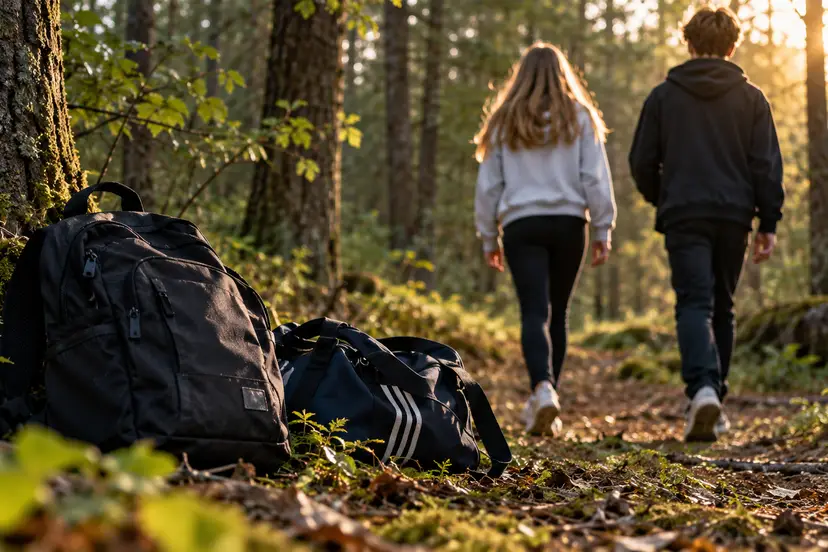 Forlatte bager i gyllent skoglyset