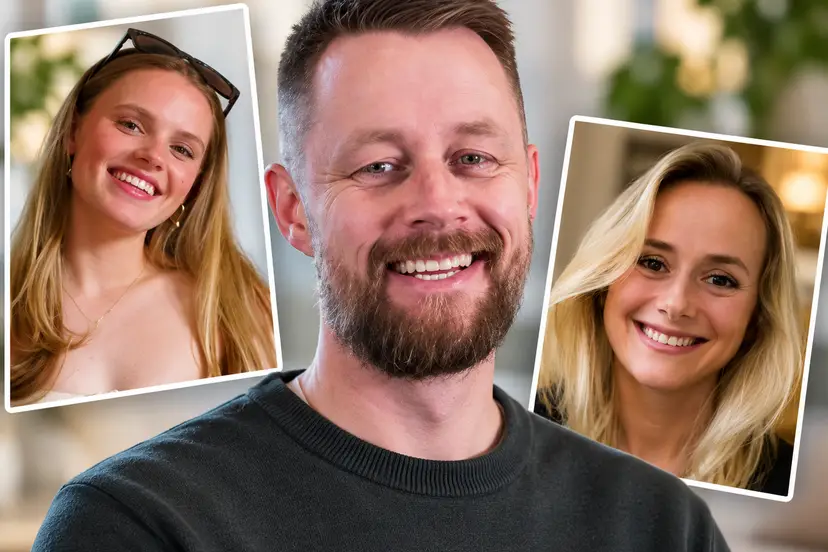 Smilende familieportrett i fotokollasj