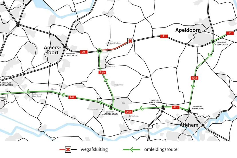 24017 rijkswaterstaat omleiding a1 apeldoorn amersfoort weekend 21 juni 24 juni