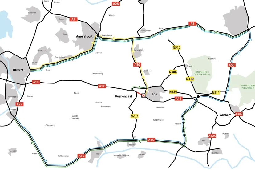 omleidingsroutes a12 maanderbroek veendendaal
