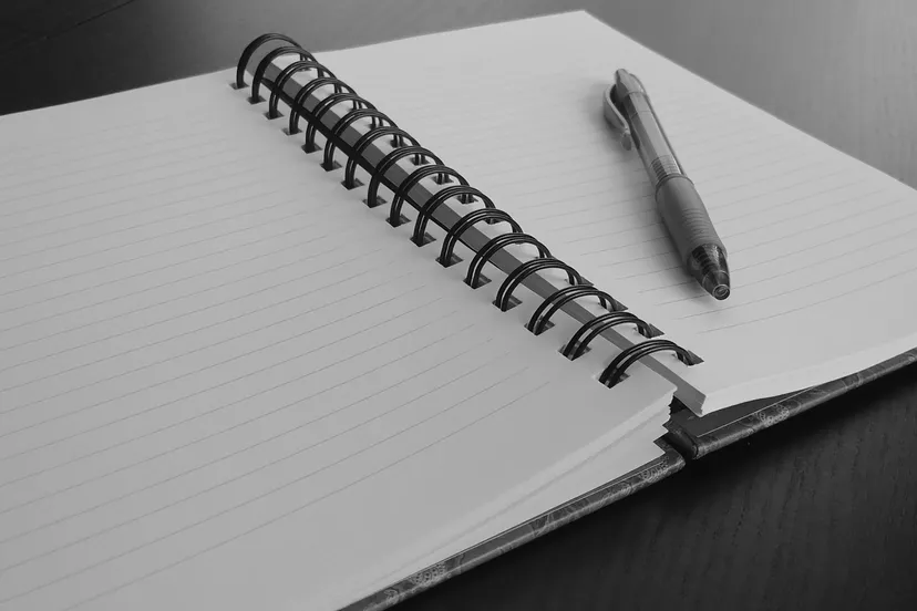 open blank notebook black amp white