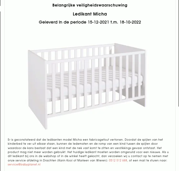 recall babyplanet ledikant micha