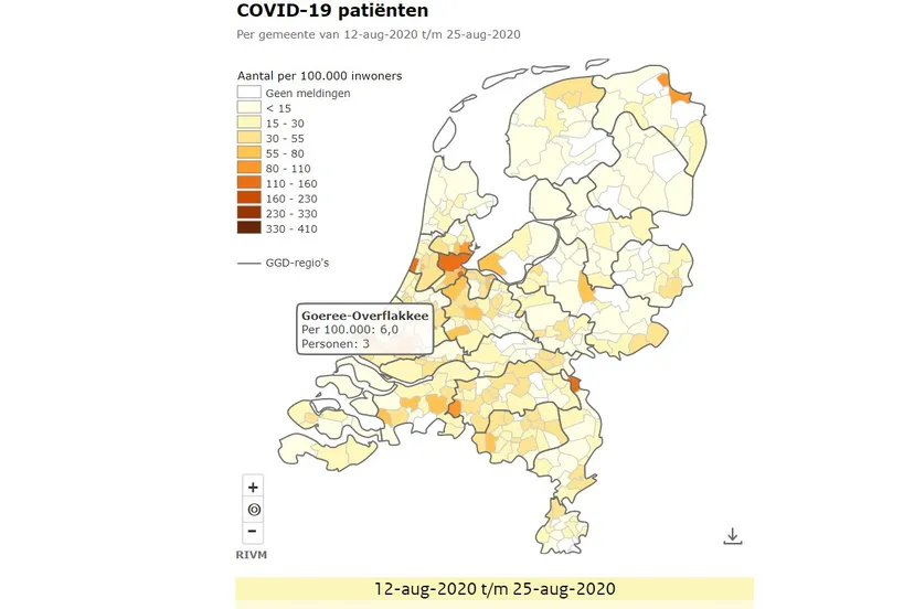 rivm corona kaart 25 augustus