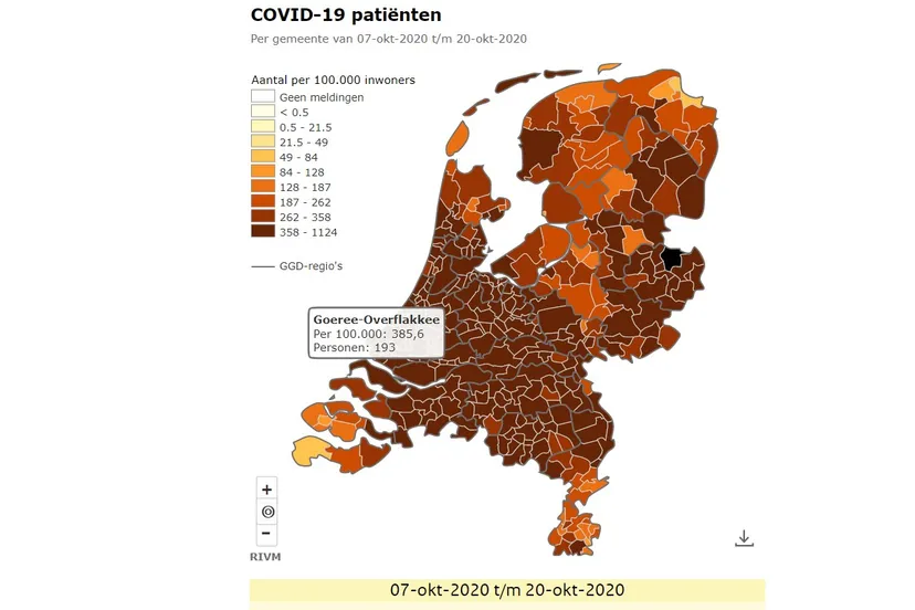 rivm coronakaart 20 oktober