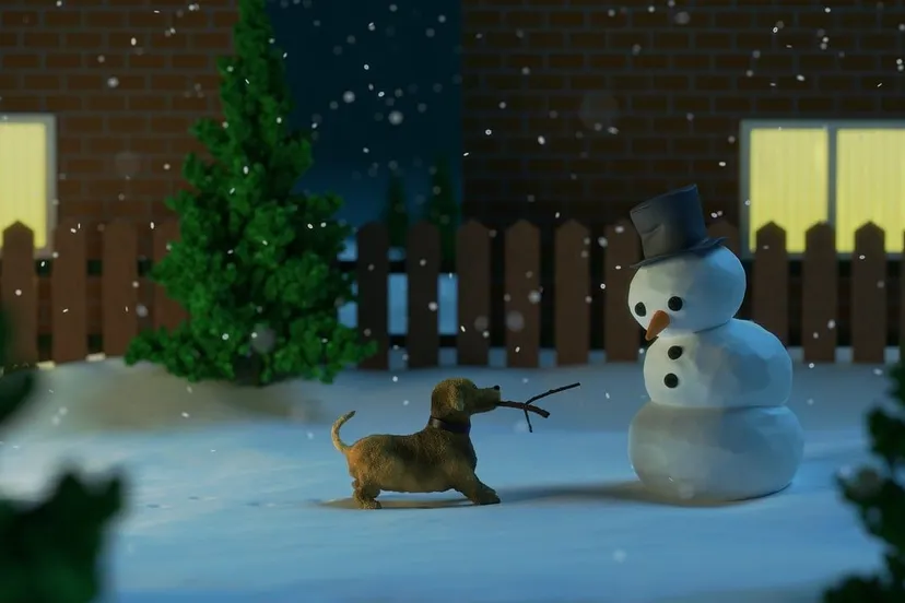 sneeuwpop sneeuw hond kerst