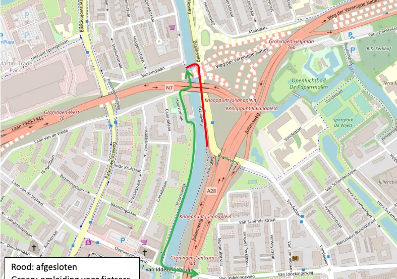 scherm afbeelding 2023 10 12 om 14 47 45 rood is afgesloten groen is omleiding voor fietsers