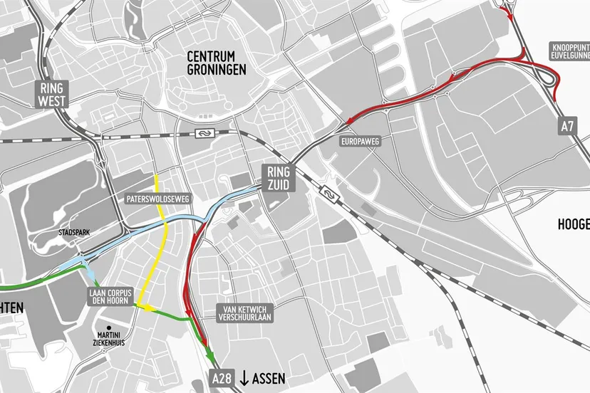 0317 omleidingen a28 afsluiting julianplein naar groningen zuid