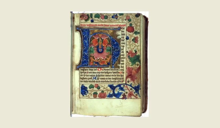 bladzijde uit het getijdenboek uit het benedictijnerklooster te selwerd knipsel