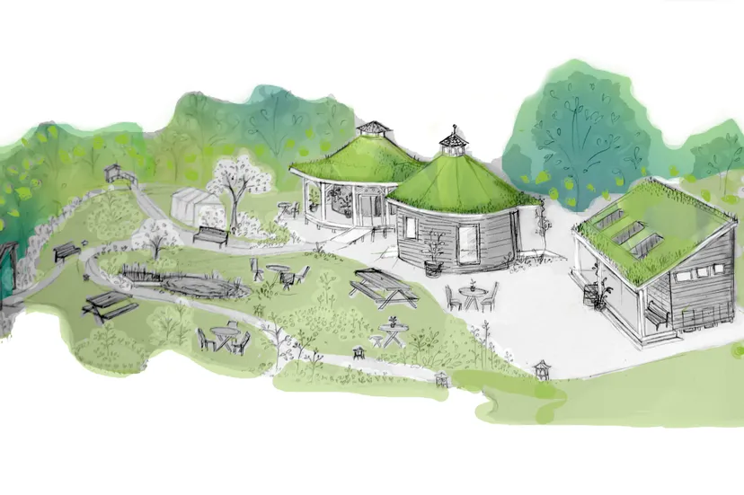 illustratie de wandeling in het stadsparkstichting de wandeling