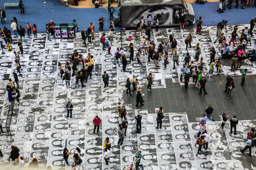 jr french born 1983 inside out times square new york city 2013 installation image wheat pasted posters on buildings jr artnet