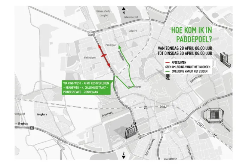 kaartje paddepoel ring west afgesloten