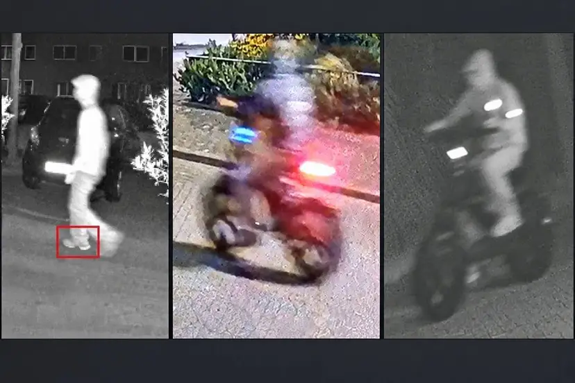 Driedelige collage van bewakingsbeelden
