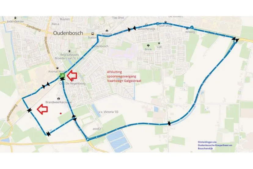 kaartje afsluiting spoorwegovergangen oudenbosch