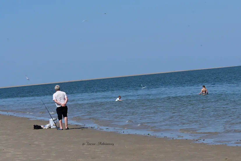 man vissen aan zee