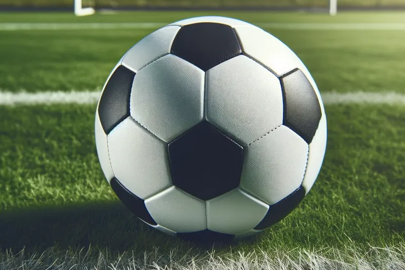 dalle 2023 11 22 150057 a traditional black and white paneled soccer ball resting on a lush green grass field the field is marked with white boundary lines and there are g