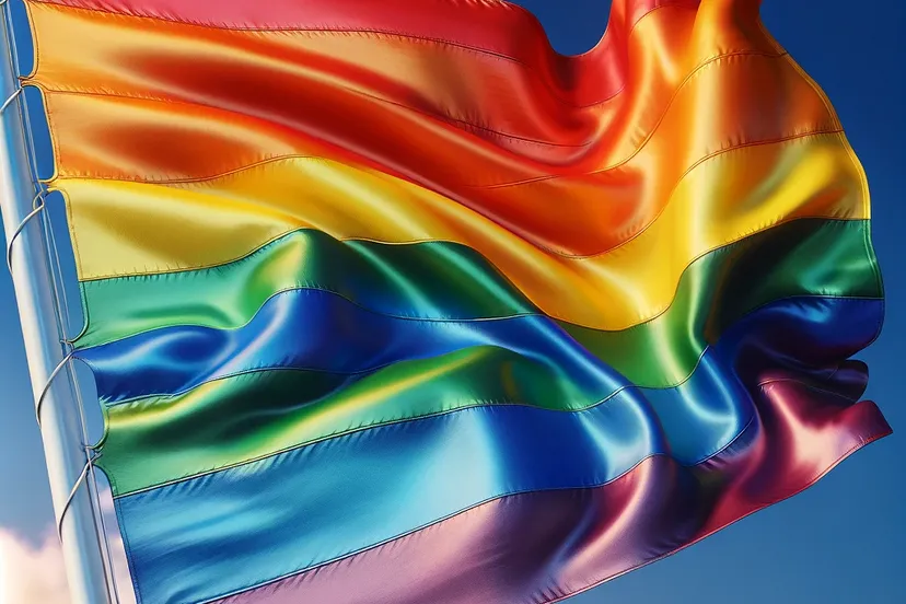 dalle 2023 11 23 133331 a vibrant and colorful rainbow flag with the stripes showing the typical red orange yellow green blue and purple hues the flag is unfurled and