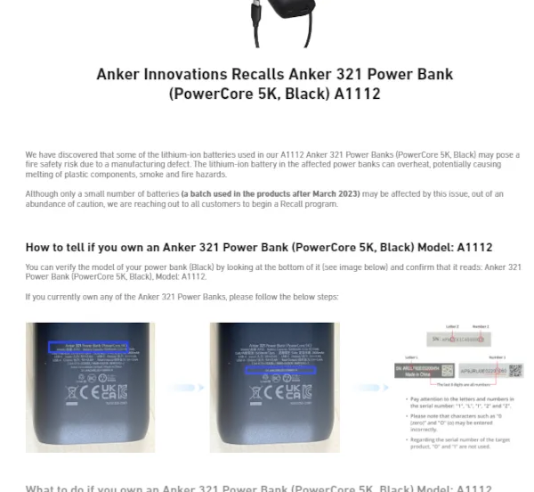 recall anker powerbank