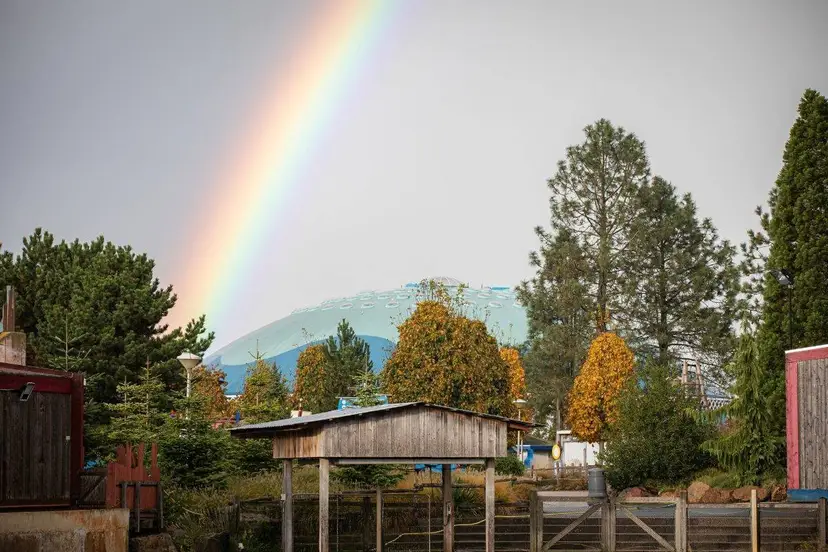 Het Dolfinarium in Harderwijk met een regenboog boven het park. Foto: Dolfinarium.