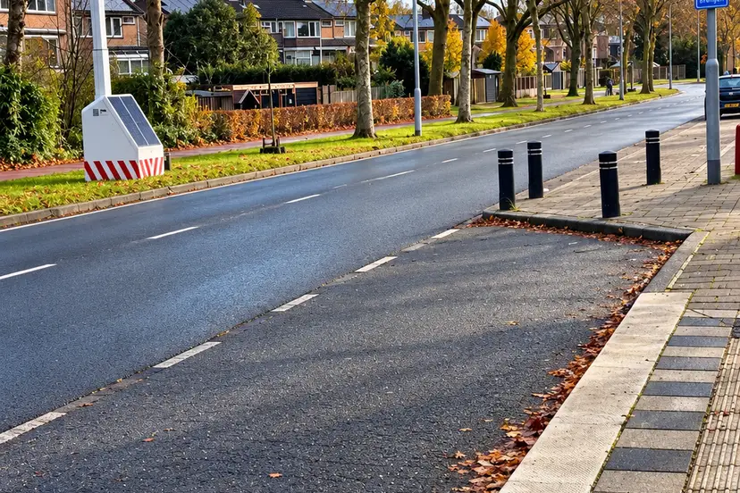 Herfstige Nederlandse woonstraat met K+R-bord (1)