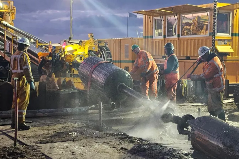 schoonspoelen van de boorstang zodat de leiding kan worden losgekoppeld van de boorinstallatie