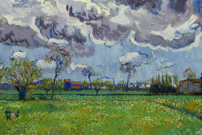 van gogh wiese mit blumen unter gewitterhimmel e1447441750505