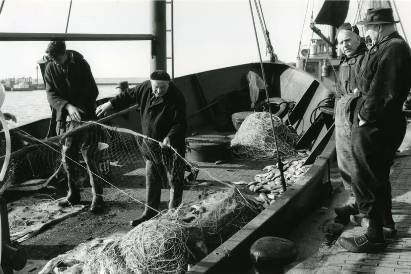 mannen met de netten bezig aan boord het flevolands archief collectie marsman