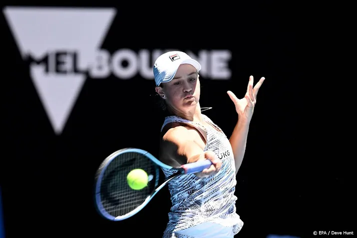 barty opnieuw binnen een uur verder op australian open