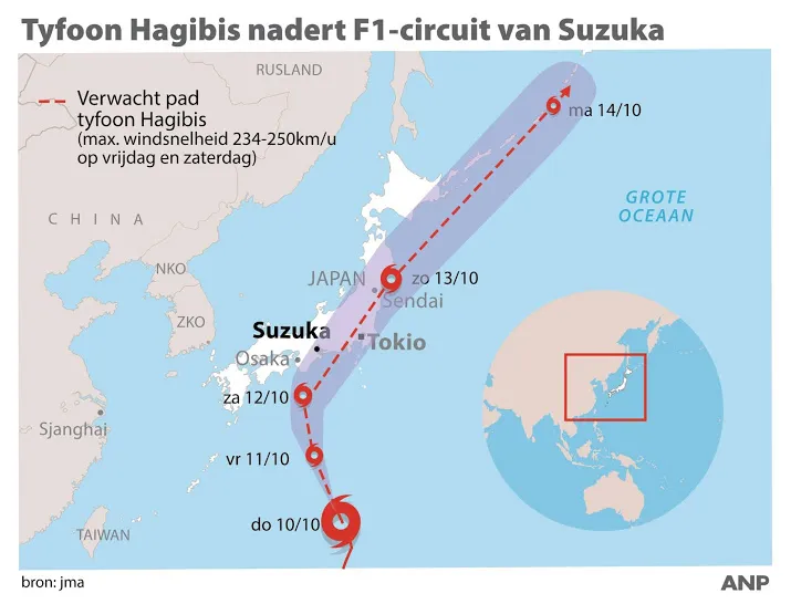 f1 kwalificatie japan verplaatst naar zondag