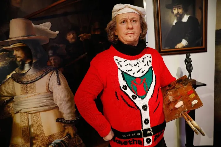 rembrandt in foute kersttrui voor goed doel