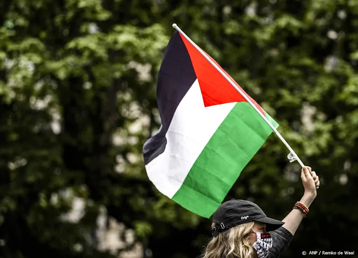 tientallen mensen bijeen voor demonstratie palestijnse steun