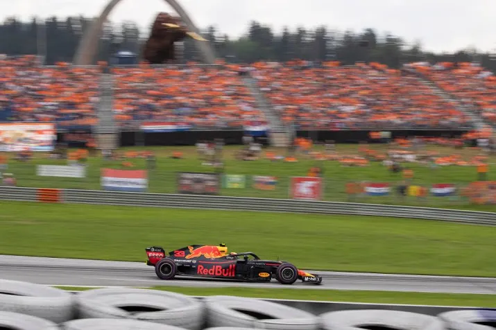 verstappen jubelt temidden van zijn fans