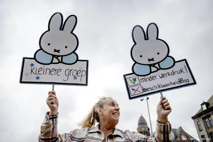 vijfhonderd medewerkers kinderopvang staken op de dam