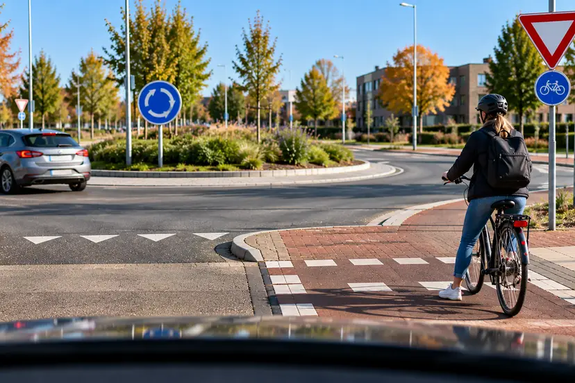 Autumn Roundabout Cyclist Crossing