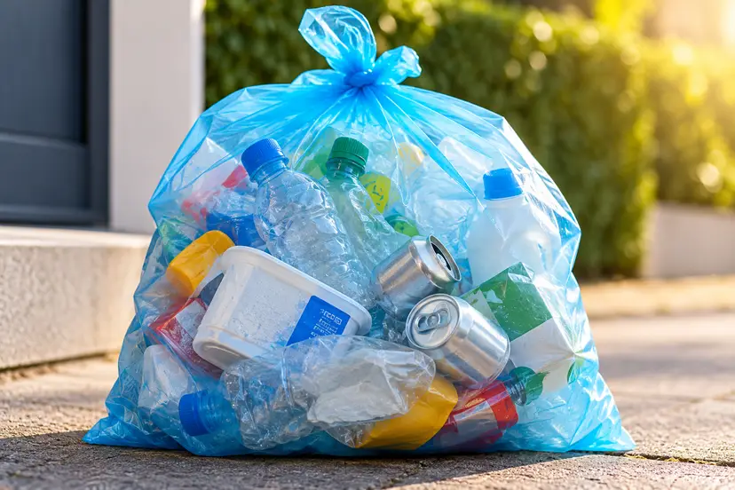 Blue Recycling Bag by the Doorstep